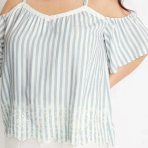 Maurice’s Plus Size Embroidered Eyelet Baby Blue Stripe Cold Shoulder Top